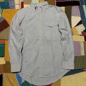 Vintage Womens L.L. Bean Blue/White Pin Striped Long Sleeve Button Up Med. Large